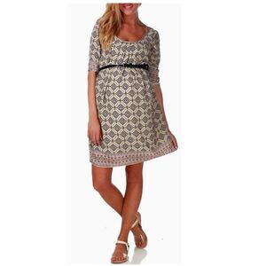 Pink Blush Mocha Print Belted short sleeve Maternity Dress size M